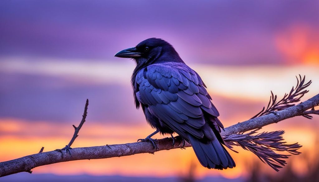 Crow perched in contemplation representing symbolic events