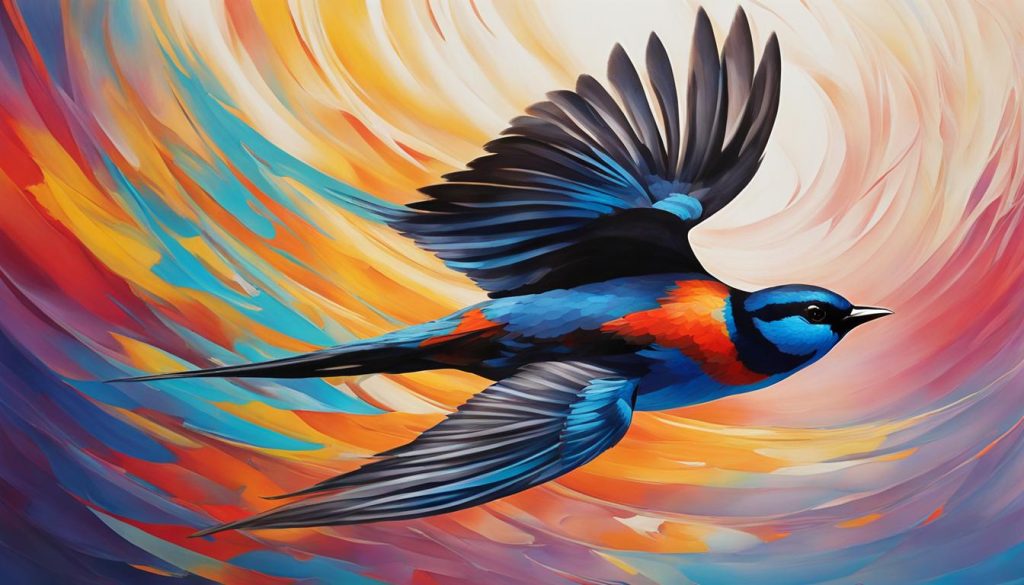 Swallow bird in flight representing kinetic energy symbolism